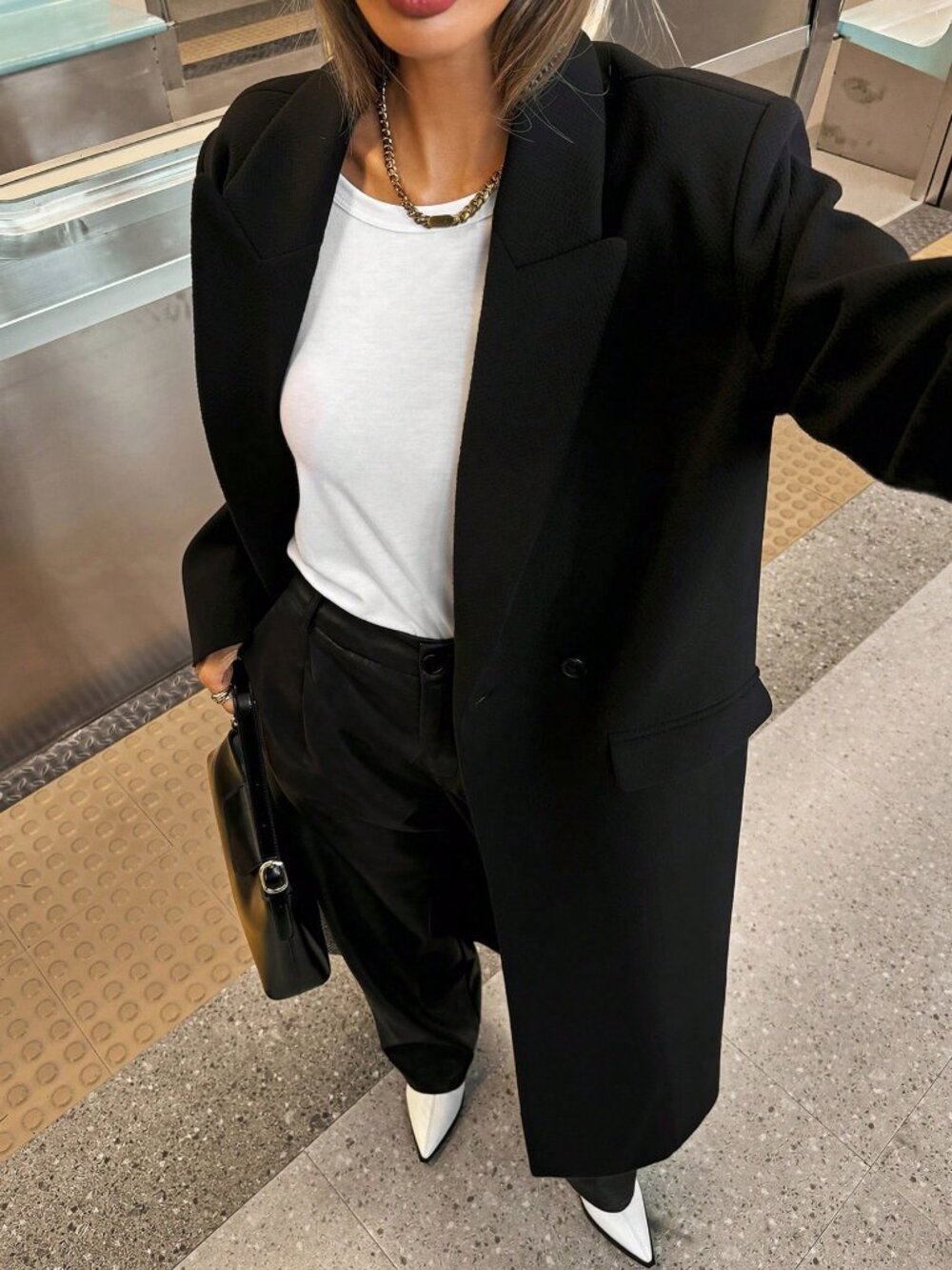 black Women's Minimalist Casual Long Sleeve jacket coat - Picture 4 of 7